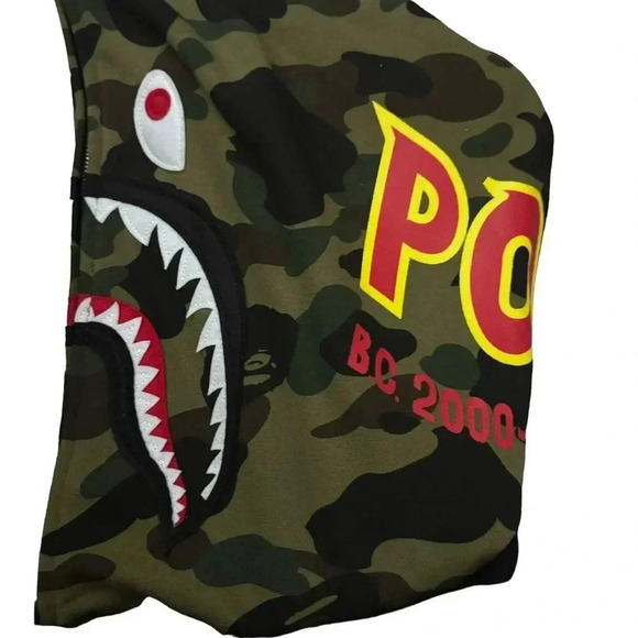 A Bathing Ape Rare PONR Shark Zip Double Hoodie NWT size Medium black sweatshirt - Picture 8 of 16